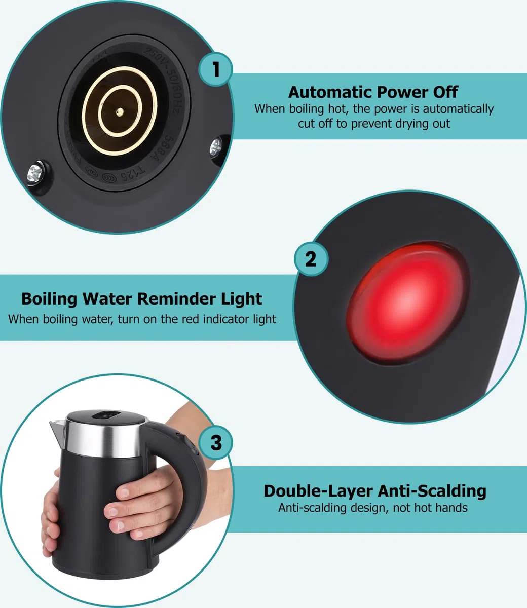 Reisewasserkocher 800ML Mini Camping Wasserkocher mit 800W Edelstahl Wasserkocher Klein ﻿für Reisen Camping Wohnwagen oder Unterwegs Schnelle Boil Teekanne für Reisen Kochen Kaffee Tee