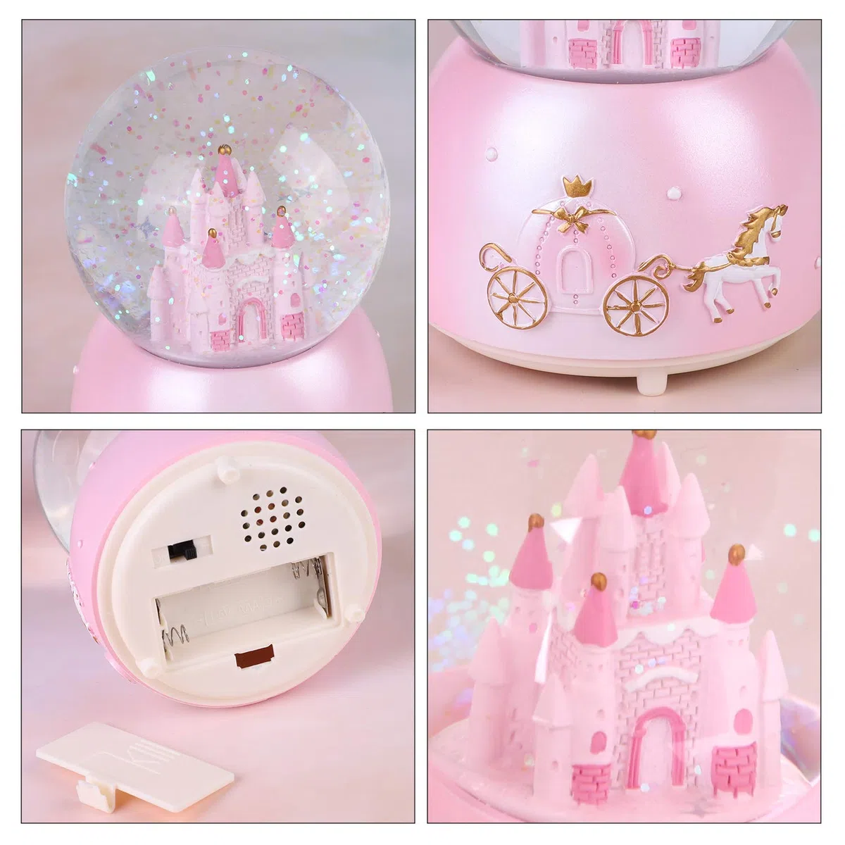Schneekugel Musik Spieluhr Castle Kristallkugel Nachtlicht Glimmerkugel Glas Glitzerkugel Schneeflocke Weihnachtskarussell Deko Traumkugel Tischdeko Geschenk für Geburtstag Weihnachten Ostern