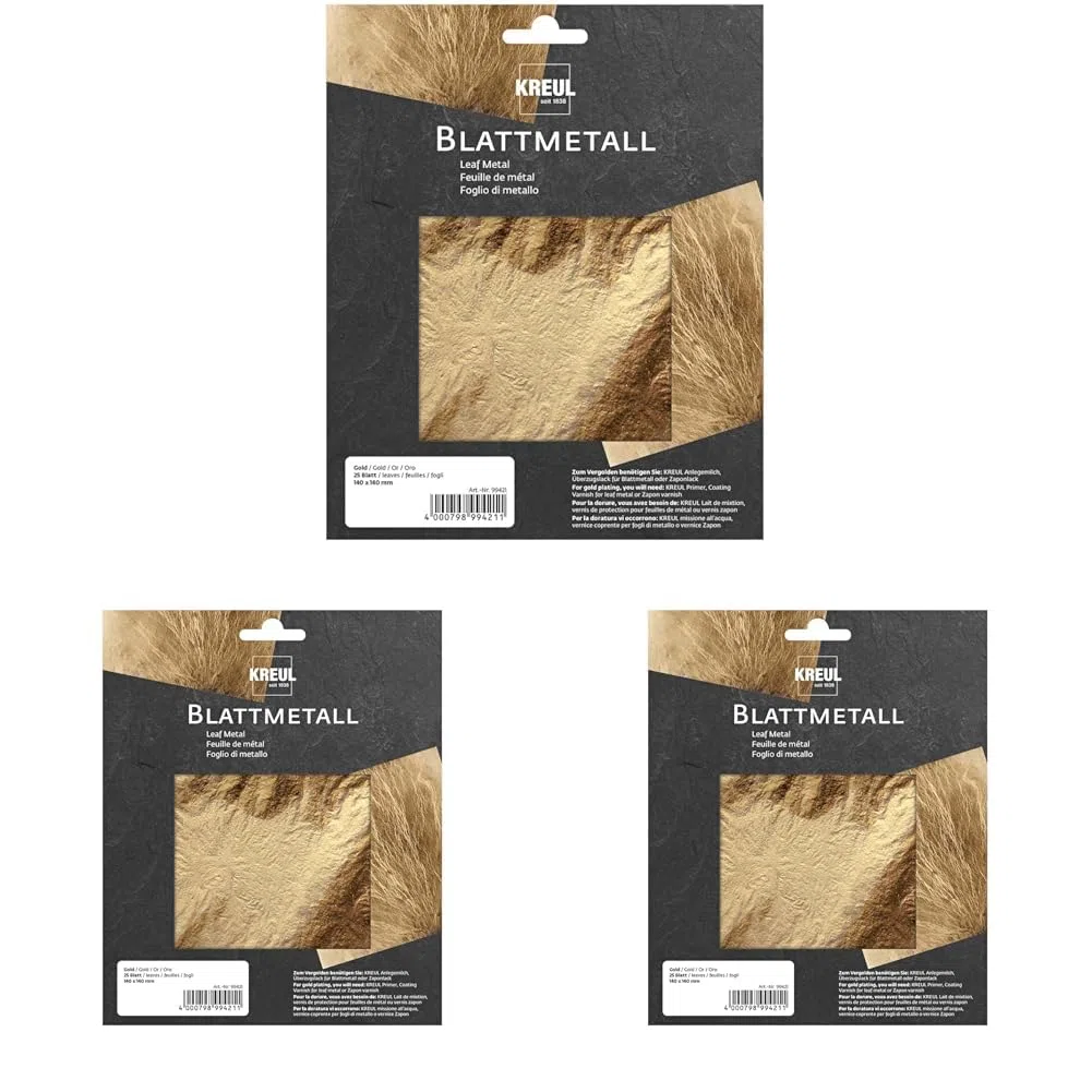 KREUL 99401 - Blattmetall, 14 x 14 cm, 6 Blatt, für hochglänzende, metallische Effekte, zum Veredeln vomn Holz, Glas, Papier, Leinwand, Karton, Styropor, Kunststoff, Wachs, Keramik und viele mehr