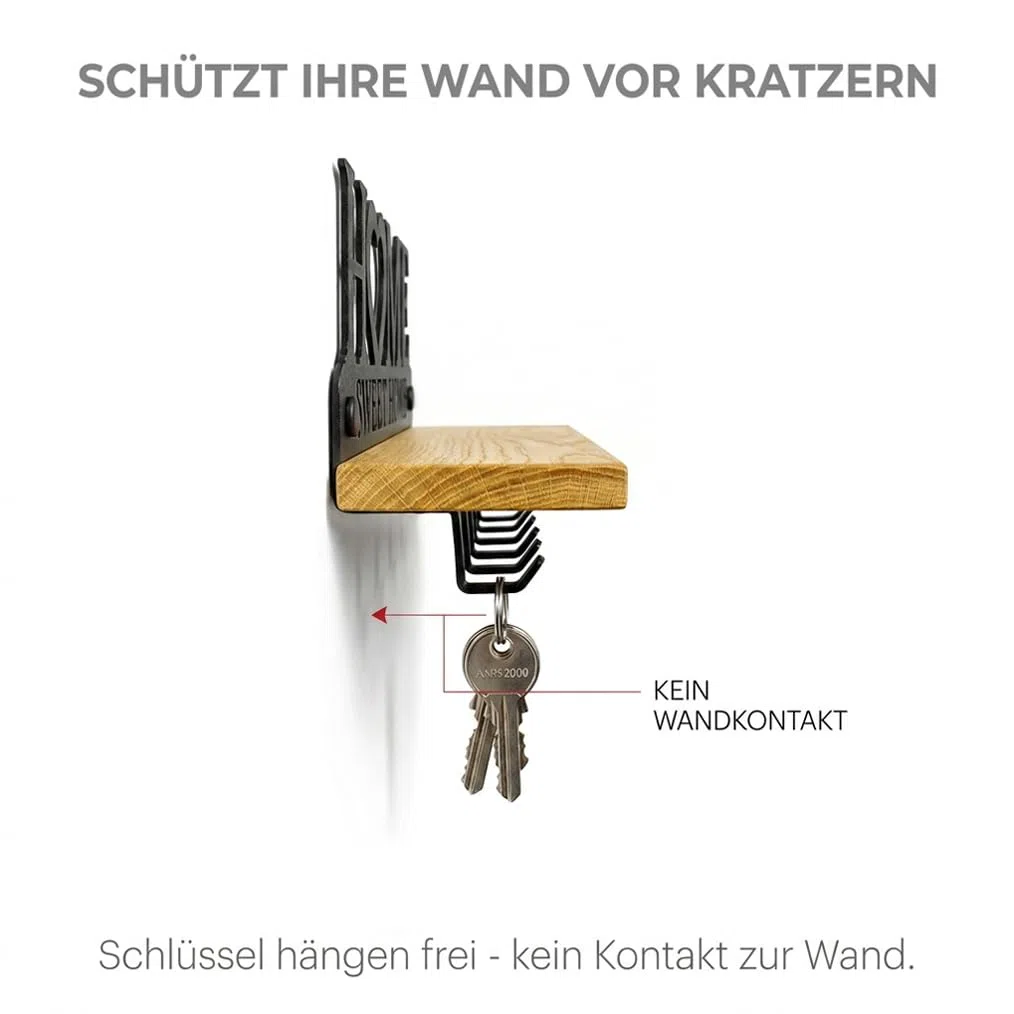Schlüsselbrett mit Ablage aus Echtholz & Metall | Wandorganizer mit 8 Haken für den Flur | Home Sweet Home Design zur Wandmontage