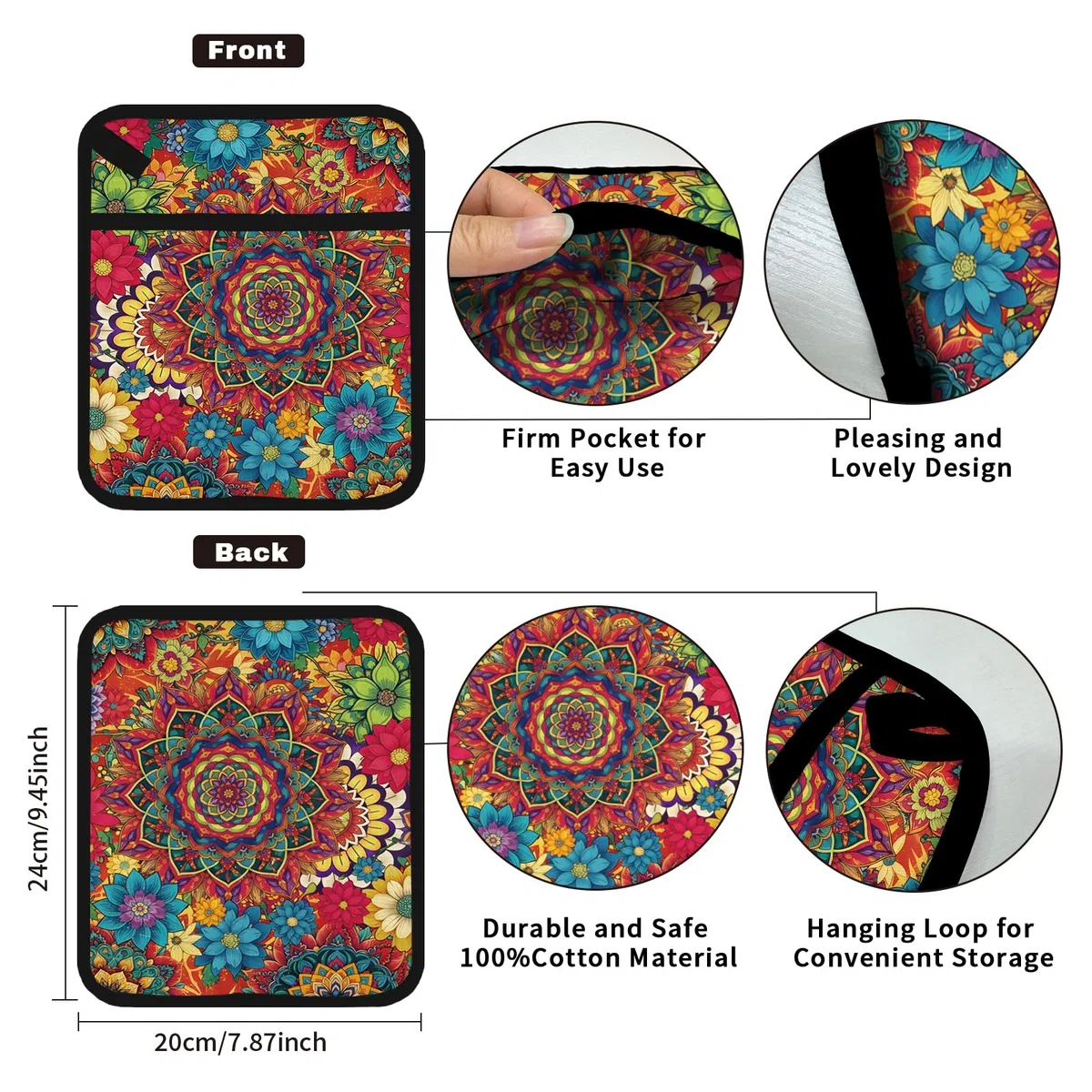FREEBLOSS 2 Topflappen Aus Baumwolle Hitzebeständig Für Küche Und Backofen Geeignet Mandala Muster 7.9x9.5 Zoll