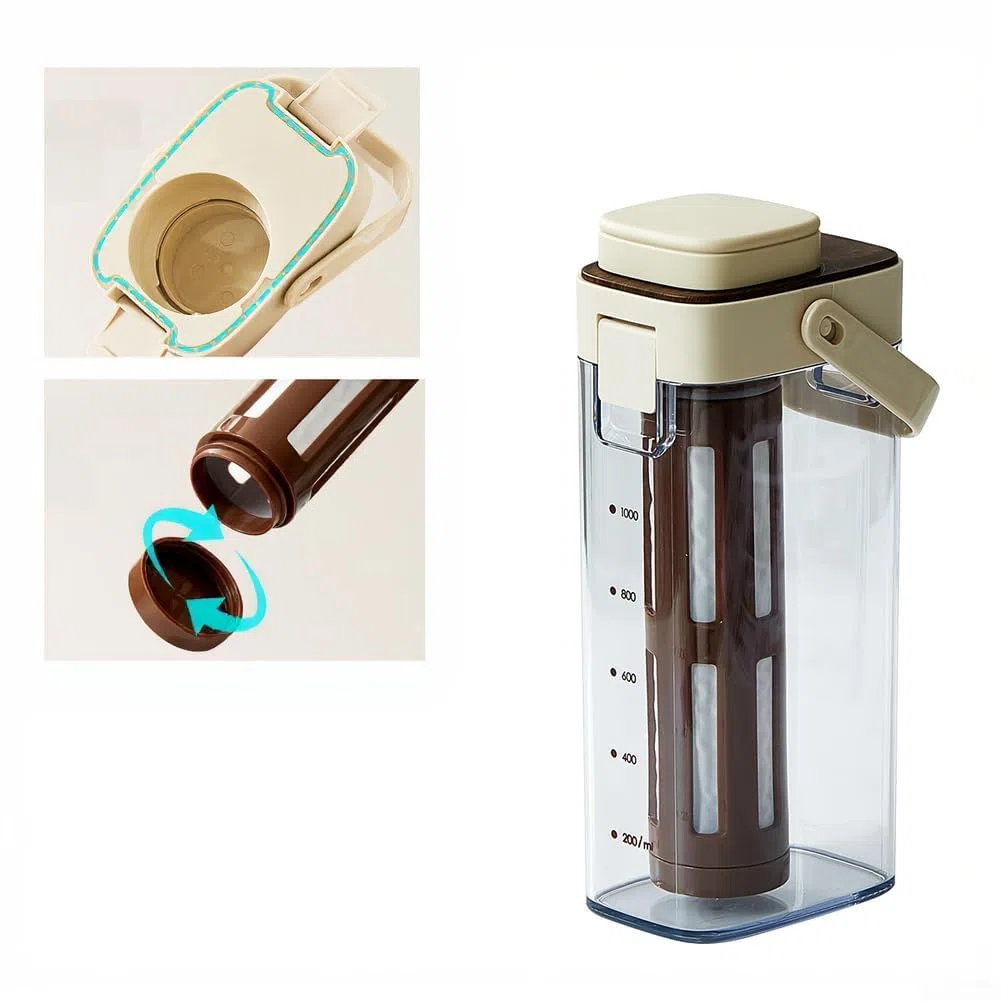 Cold Brew Kaffeemaschine, tragbare Glaskaraffe mit abnehmbarem Netzfilter für Eistee, Zuhause, Camping, Reisen (gelb)