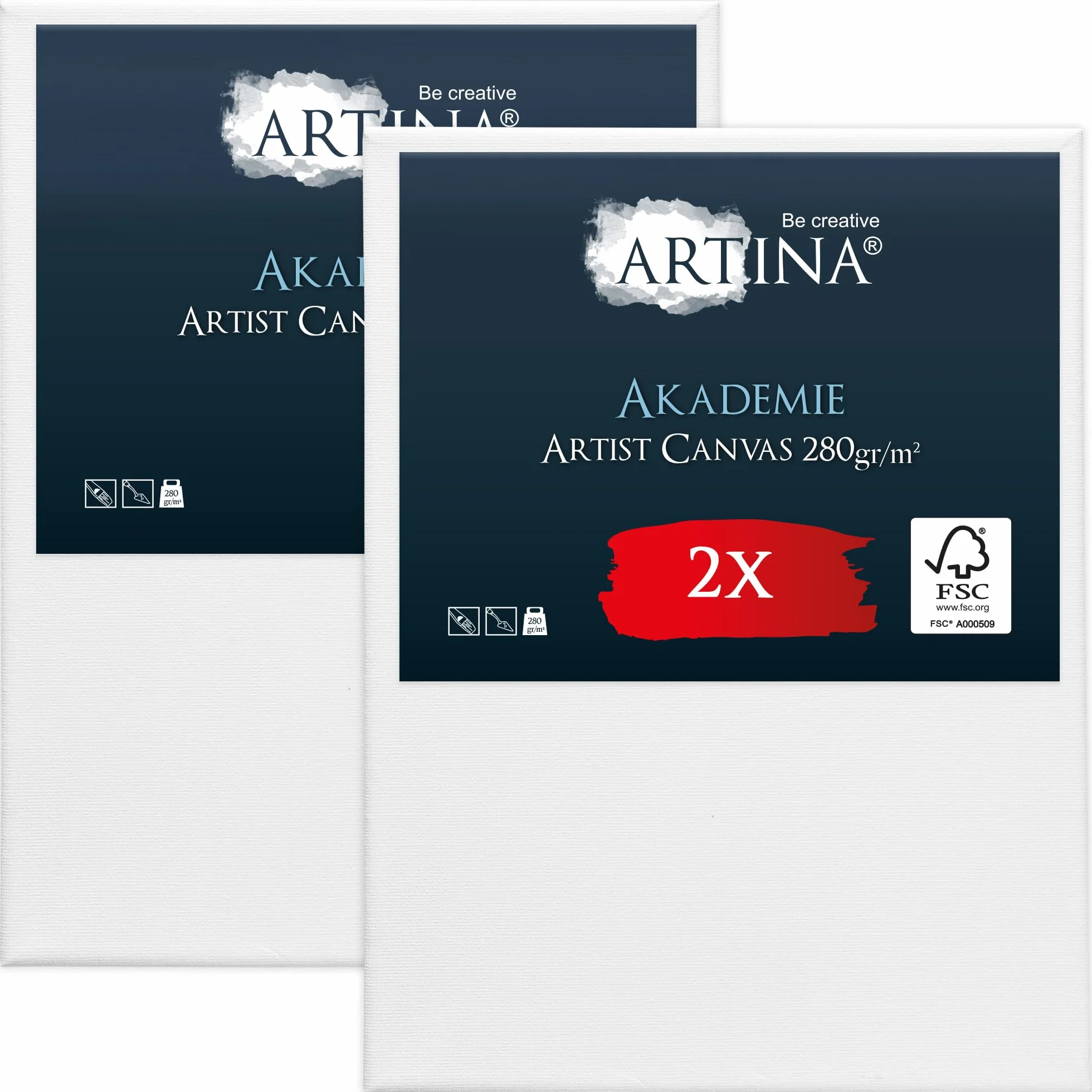 Keilrahmen Leinwand zum Bemalen 60x80 cm – Artina FSC® 2er Set Bespannte Leinwand Keilrahmen Leinwände für Acrylfarben Canvas zum malen Acryl 100% Baumwolle