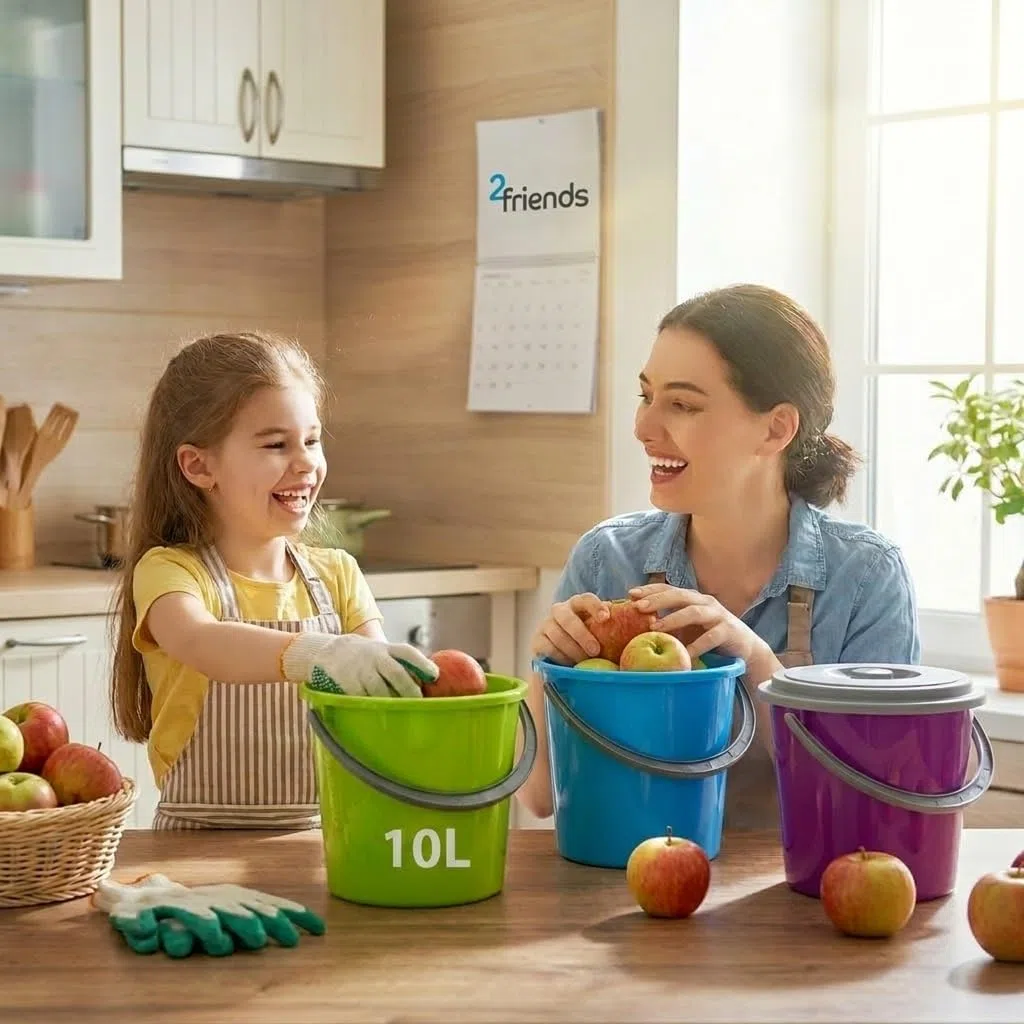 Eimer mit Deckel 10l 3er Set, Kübel mit Deckel Putzeimer 10l Kunststoff, Lebensmittelecht, Stapelbar, Made in EU