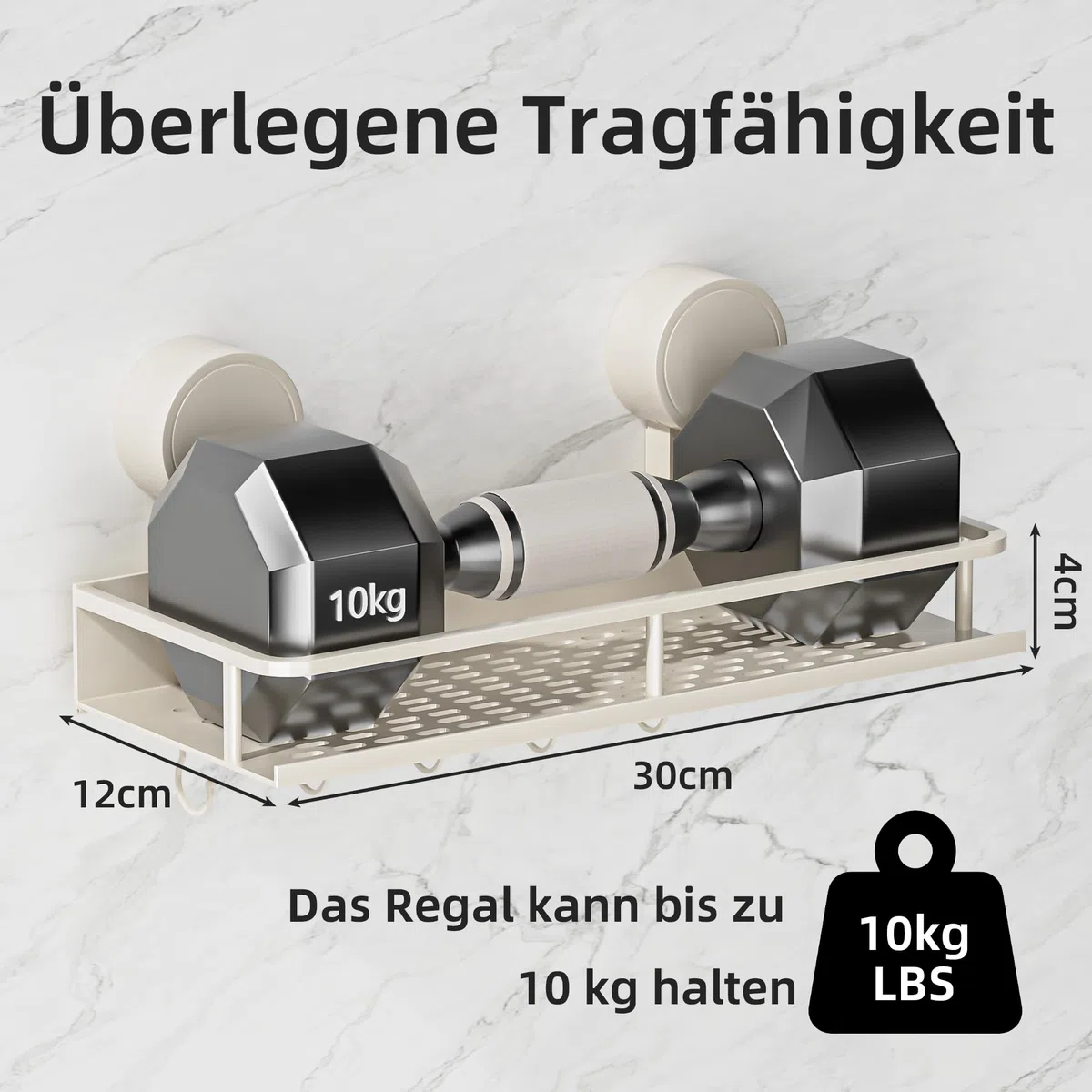 Wisfame Saugnapf Ohne Bohren Duschablage,10kg Tragfähigkeit Badregal für Shampoo Conditioner,Abnehmbare und Rostfreie Badezimmer Organizer mit Großer Kapazität,weiß