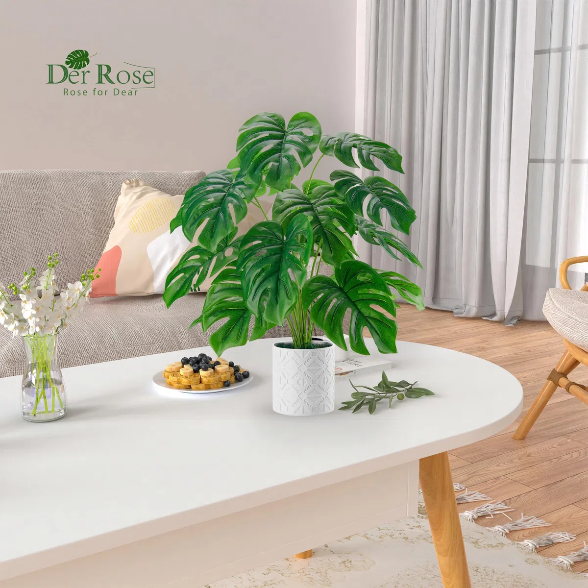 Der Rose Kunstpflanze Künstliche Pflanzen Wie Echt 71 cm Kunstpflanzen Groß Fake Plant für Boho Wohnzimmer Badezimmer Schlafzimmer Zimmer Balkon Deko
