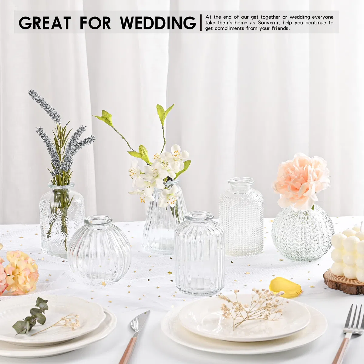 Vasen Klein Glas EylKoi - 6 Teile/Satz Klar Verschiedene Formen, Vasen Hochzeit, Tischdeko Mini Kleine Für Zuhause, Veranstaltungen Tisch, 1# + 2#