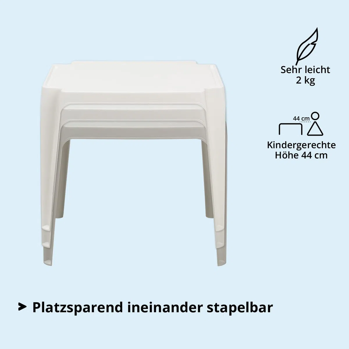 KHG Kindertisch weiß für Garten & Kinderzimmer, Outdoor, Pflegeleichte Oberfläche, robust wetterfest, kindgerechte Höhe 44 x 50 x 50 cm