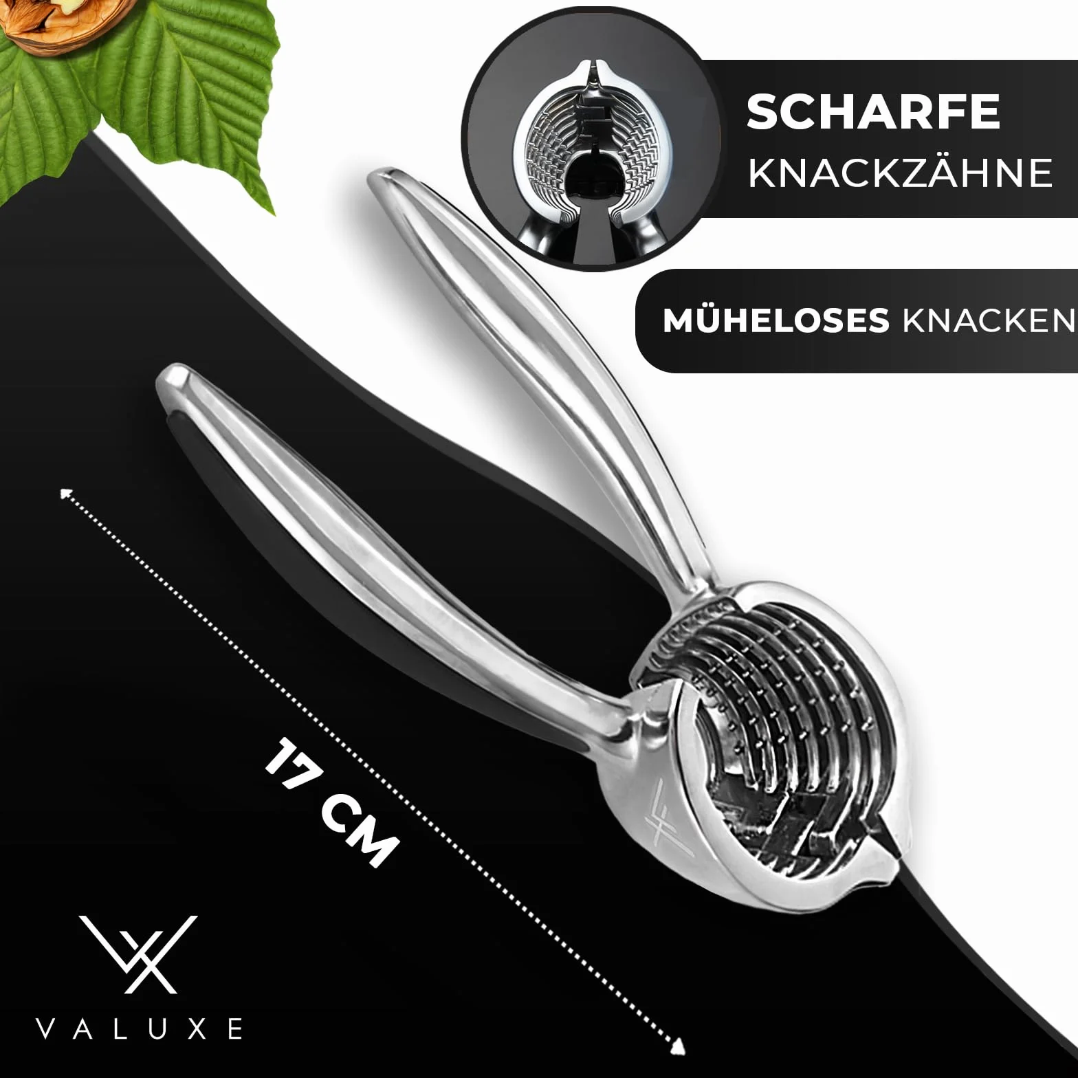 VALUXE® Premium Nussknacker PRO - VERBESSERTES Modell 2025 mit rutschfestem Griff - Exklusiver Walnussknacker knackt Jede Walnuss mit Genuss - Nusszange, Walnussöffner, Nussöffner