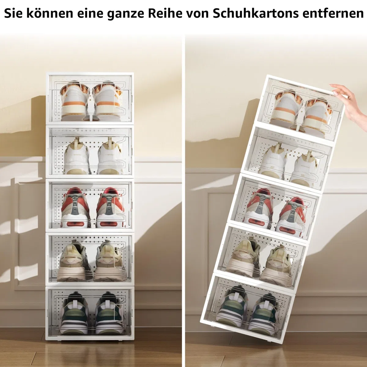 Schuhboxen Stapelbar, 12 Stück Schuhaufbewahrungsboxen, durchsichtiger stapelbarer Schuhorganizer aus Kunststoff mit Deckel für Damen/Herren, passend für Größe 10 (32,5 x 23 x 13,5 cm, weiß)