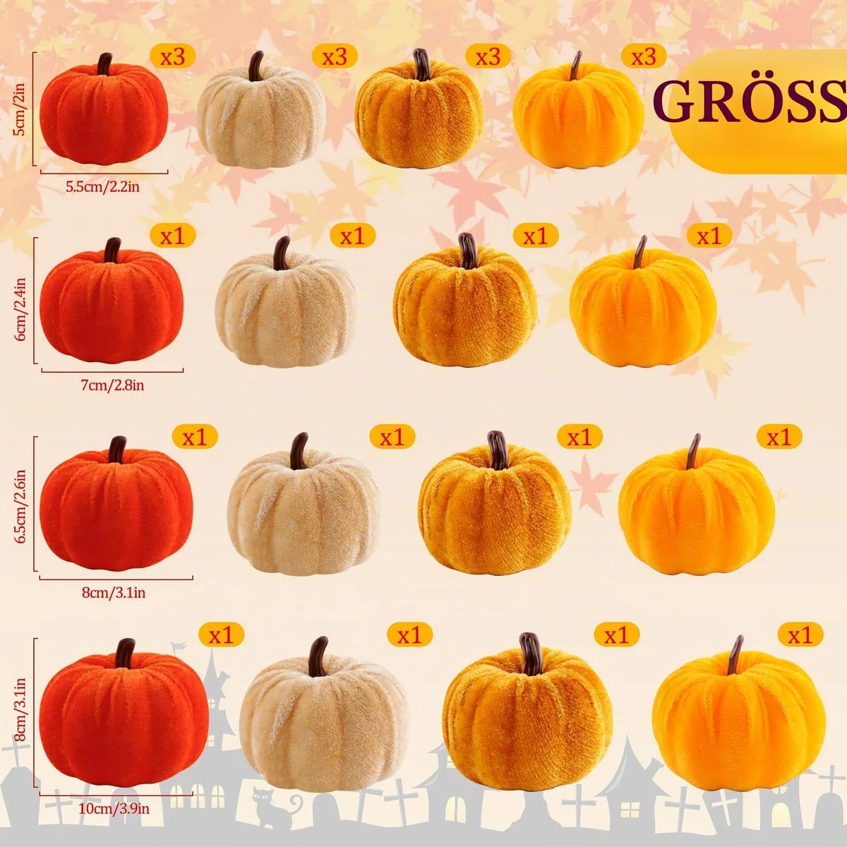 24 Stück Kürbis Deko Set, Halloween Deko Kürbis, Herbstdeko Innen, Künstliche Kürbisse, Mini Kürbisse in Orange Braun Beige für Tischdeko Erntedank Hochzeit Party Herbstfest Pumpkins