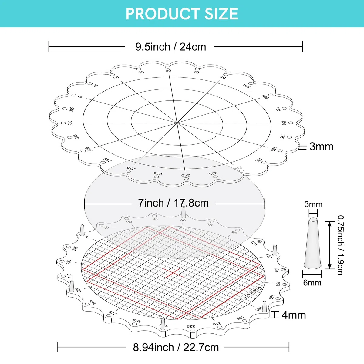 CYFUN DESIGN 24,1 cm rotierende Stempelplattform – Stempel- und Drehwerkzeug für kreisförmige Designs – Positionierungswerkzeug mit Linien für Scrapbooking, Basteln und Kartenherstellung
