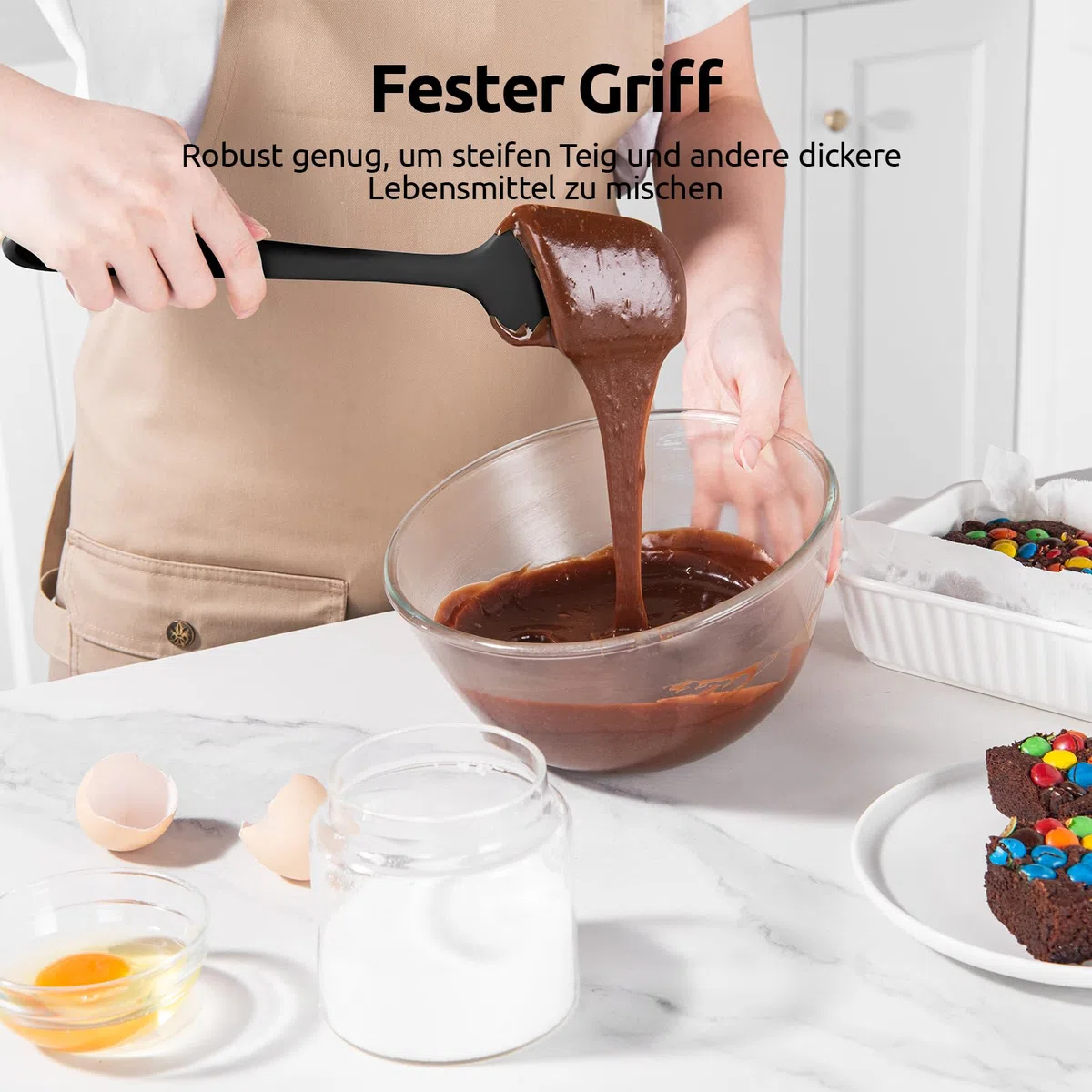 U-Taste Silikon Spatel & Teigschaber 4er Set, 315℃ Hitzebeständiger Antihaft-Gummispachtel Kuchenspatel, Nahtloses Einteiliges Design für Kochen Backen Mischen (Schwarz)