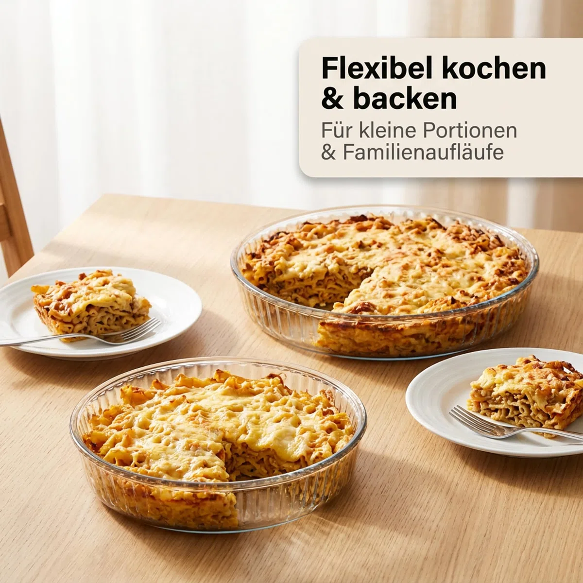 by Pasabahce Borcam runde Auflaufformen Ø 26 und 32cm, 2er Set, Backformen aus Kristallglas, spülmaschinengeeignet