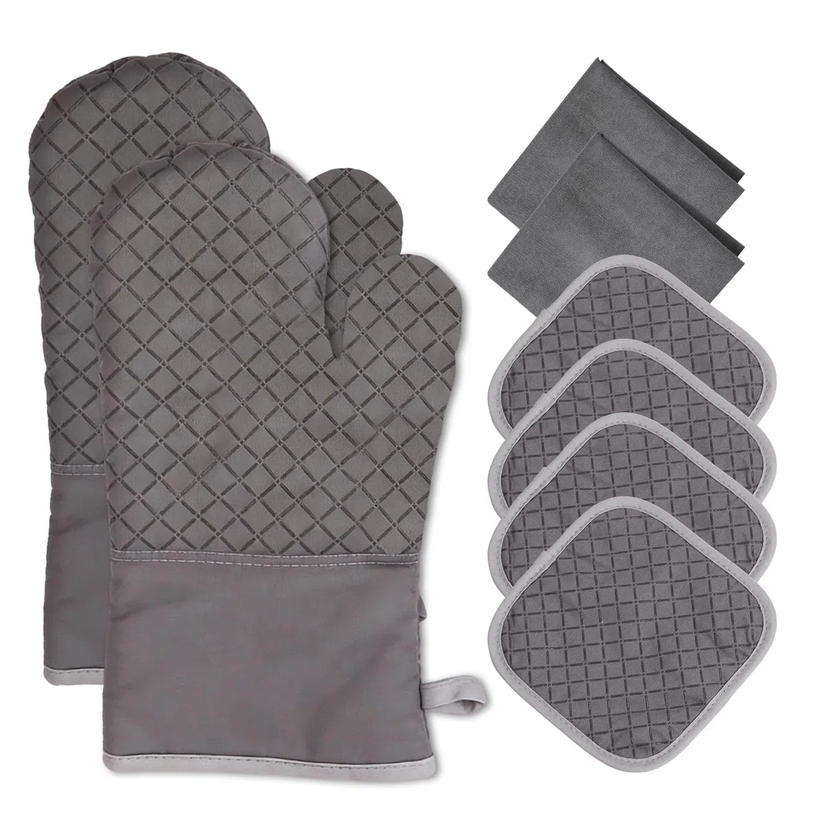 Ofenhandschuhe & Topflappen Set 8-teilig, Hitzebeständig bis 230°C, rutschfest mit Silikon, Baumwolle Innenfutter, Backhandschuhe für Küche, Grillen, Backen & BBQ