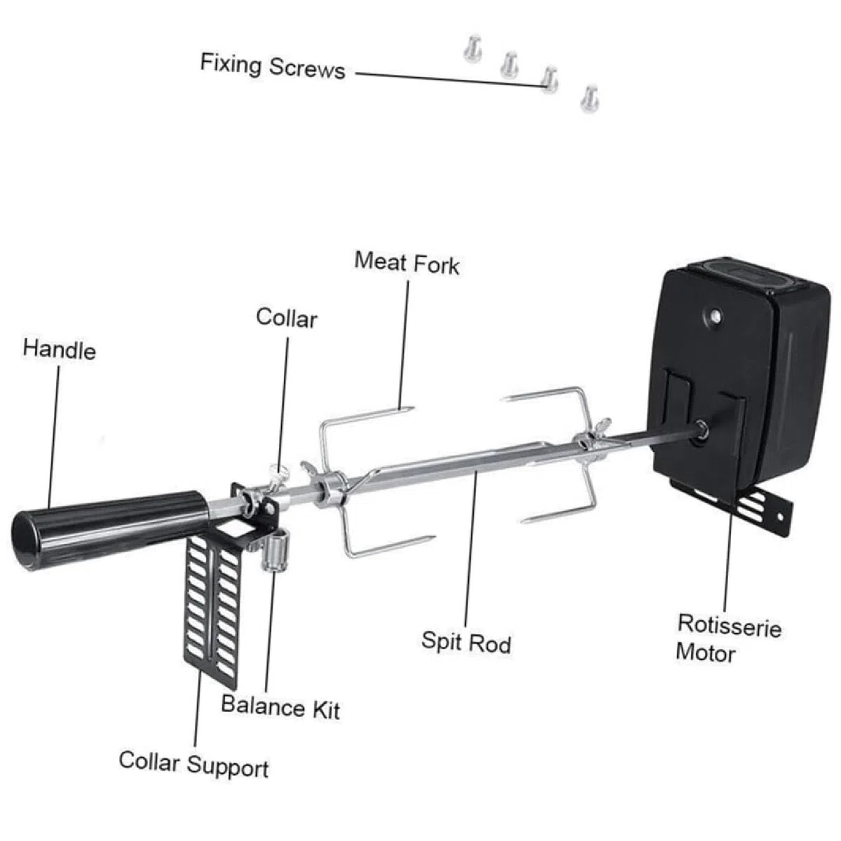 LICAEVEY Universal Rotisserie Grill Kit, Rotisserie -Kit mit 304 Edelstahl -Spuckstäben, Fleischkrallen und Elektrische Stromquelle, Ladungskapazität 15 Kg Lebensmittel