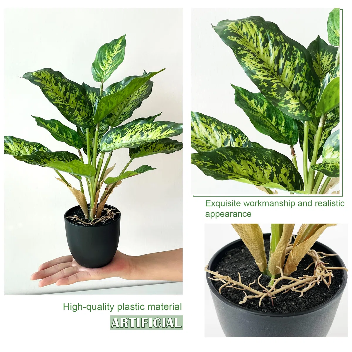 SHEPIN 2 Stück Kunstpflanze Wie Echt, Künstliche Pflanzen im Topf Zimmerpflanzen, 37cm Kunstpflanzen Dekopflanze Fake Plant Plastik Pflanze für Badezimmer Büro Küche Badezimmer Dekoration (A)