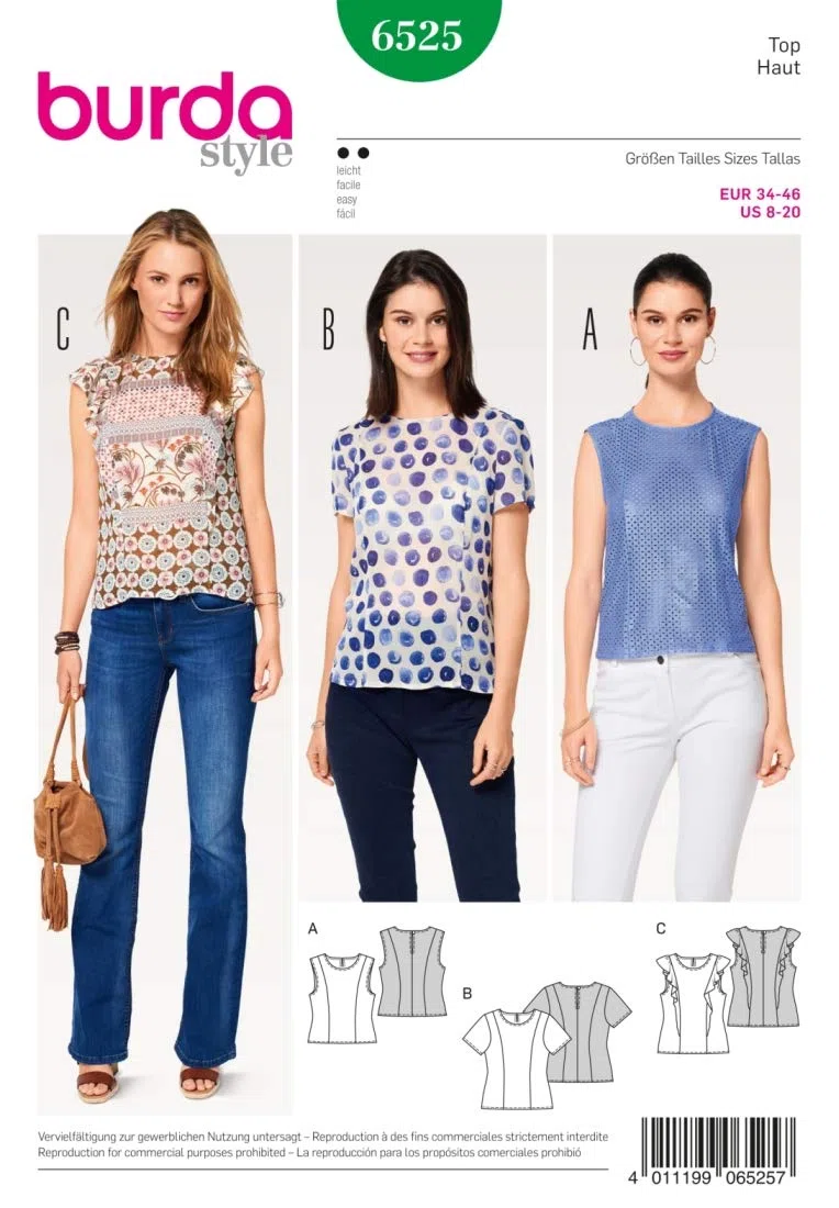 burda style Schnittmuster #6525 Damen Top und Bluse Gr. 34-46