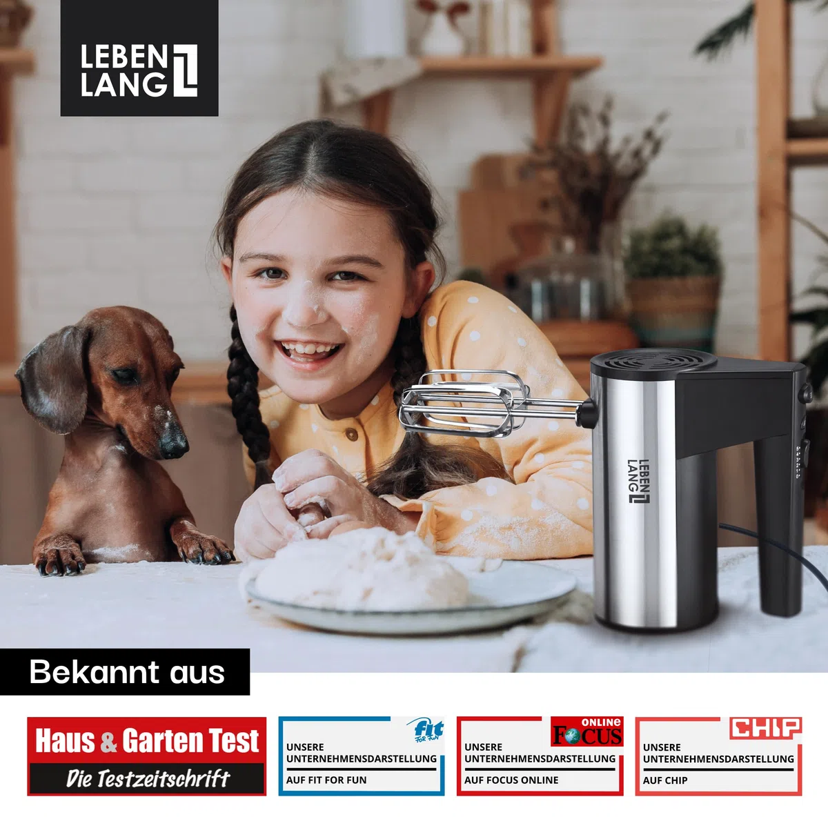 LEBENLANG 400W Handmixer Handrührgerät - 5 Stufen & Turbo Inkl. Standhalterung I Hand Mixer Handrührer Rührgerät Rührmaschine Küche I Mikser electric Handrührgeräte Küchengeräte Handmixe Mixer Küche