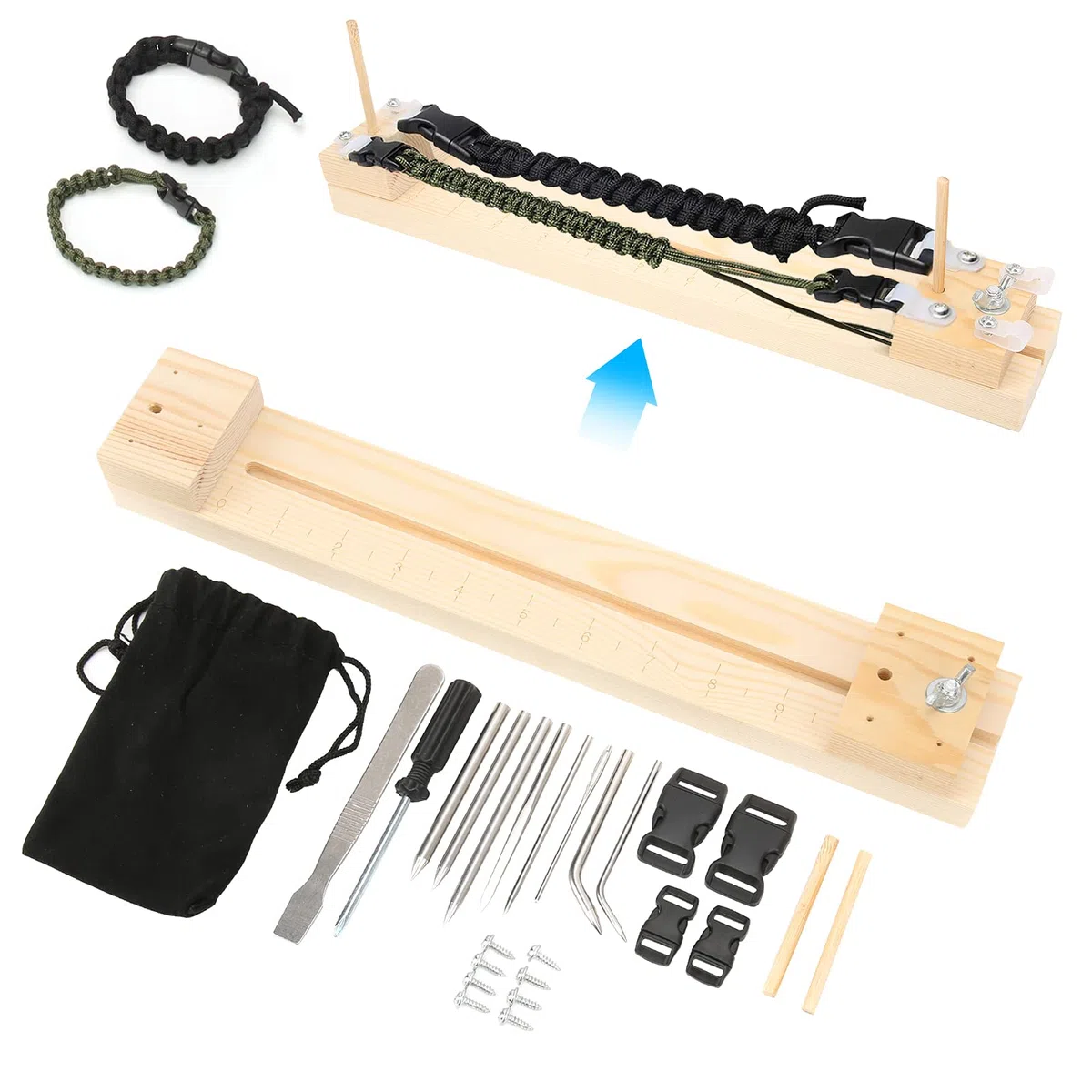 HISUEKIG Paracord Armband Webrahmen Set, Einstellbare Länge Paracord Holzrahmen Jig mit Schieberegler, DIY Webwerkzeuge für Freundschaftsarmband, Lanyards, Schlüsselketten, Halsketten