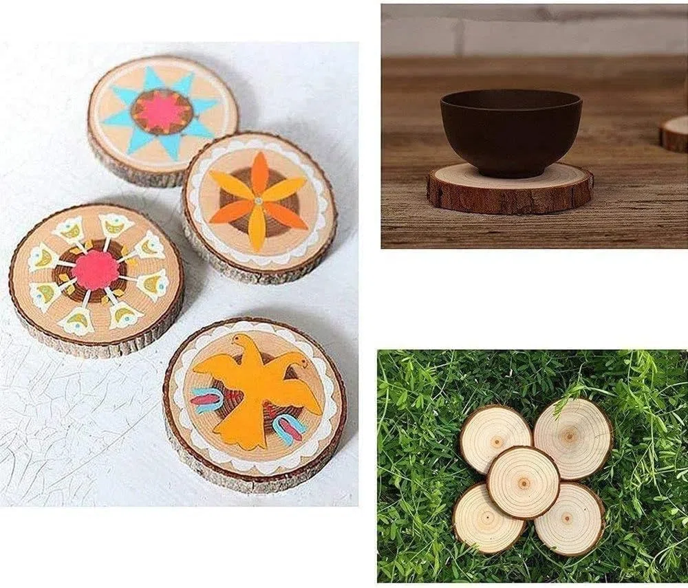 Holzscheiben 20 Stücke Holz Log Scheiben 9-10cm Unvollendete Holzkreise Ungebohrte Holzkreise ohne Loch für DIY Handwerk Holz-Scheiben Hochzeit Mittelstücke Weihnachten Dekoration Baumscheibe