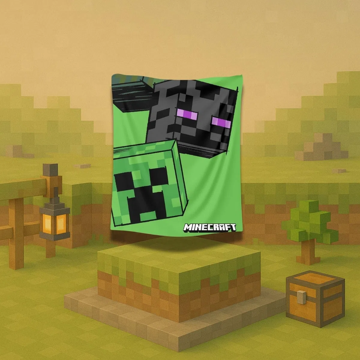 Minecraft Gamer Decke, Polyester, Grün mit Creeper Design, Pflegeleicht, 100x150cm, für Gaming und Kinderzimmer (Grün)