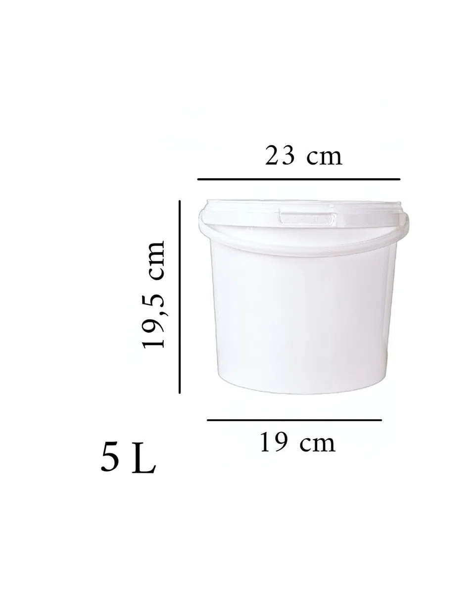 Eimer mit Deckel Weiß 5L – 5 STK. Lebensmittelecht, Luftdicht & Auslaufsicher – Stabiler PP Kunststoffeimer mit Henkel für Lebensmittel, Farbe & Lagerung (5, 5 L)