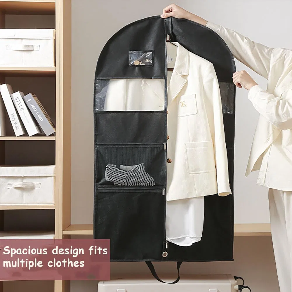 URMI Kleidersack Lang 152 x 60 x 10 cm, Kleidersack Hochwertig zum Aufhängen mit 3 Taschen und 10 cm Zwickel, Kleiderhülle für lange Kleidung, Mäntel, Trenchcoats, Kleider, Reise und Aufbewahrung