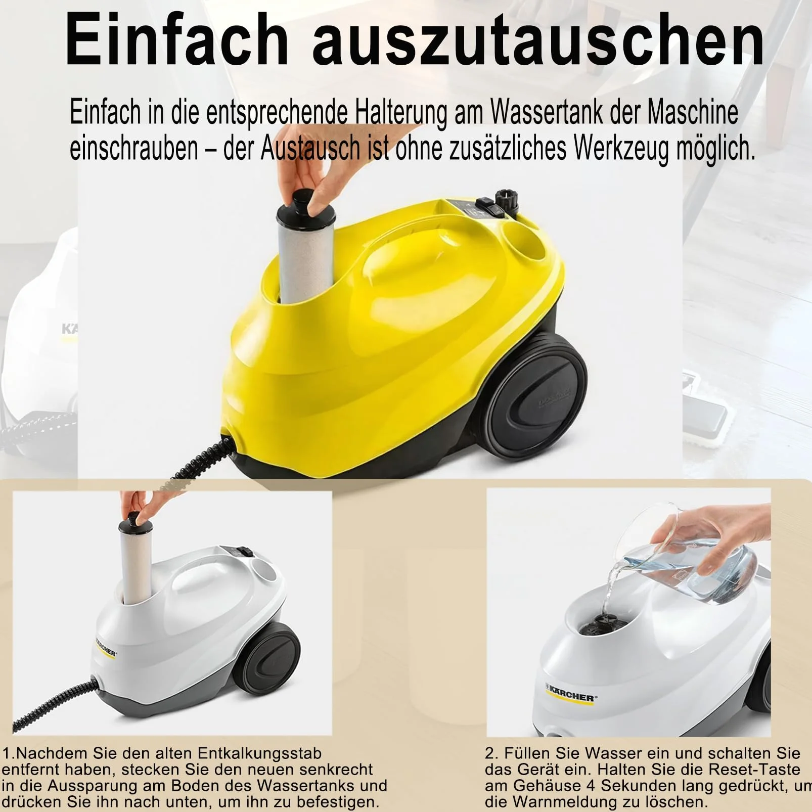 2 Stück Entkalkungskartusche Kompatible mit Kärcher SC 2 Upright, SC 3 Deluxe, SC3 Upright Dampfreiniger Zubehör, Ersatz für 2.863-018.0