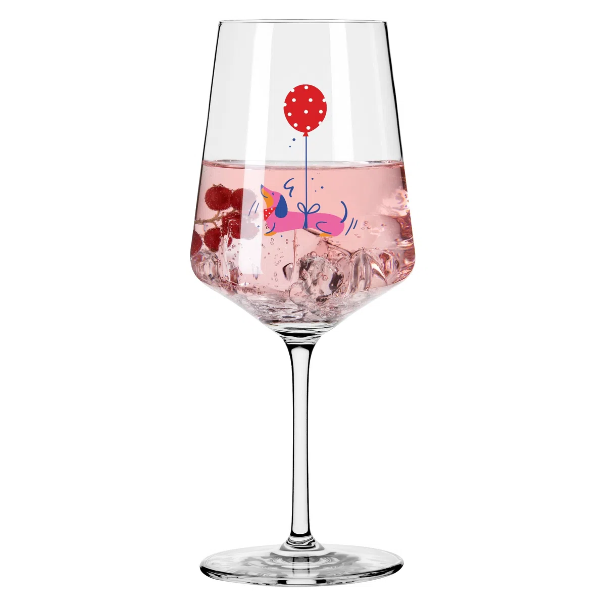 RITZENHOFF 8106005 Cocktail-Glas 500 ml, Serie Tierisch glücklich, Motiv Dackel mit Ballon, pink - Made in Germany