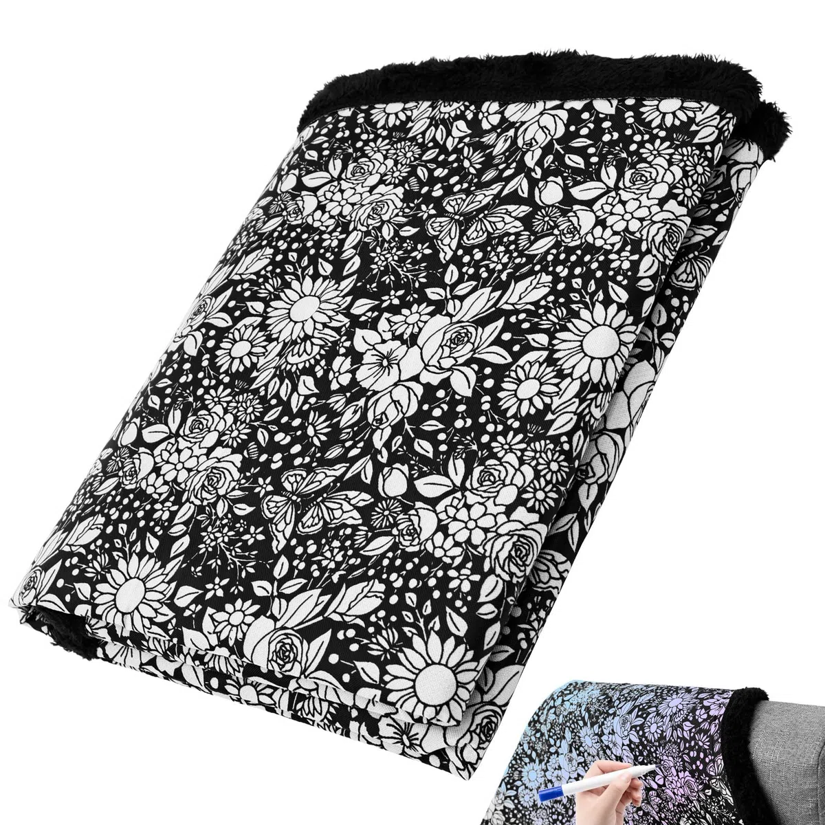 DIY-Maldecke, Decke Selbermachen Zum Ausmalen 114x146cm Kreatives Personalisiertes Zeichnen Waschbarer Stoff Umfärben Eigene Plüschdecke für Zuhause Schlafzimmer Wohnzimmer Heimdekoration(C)