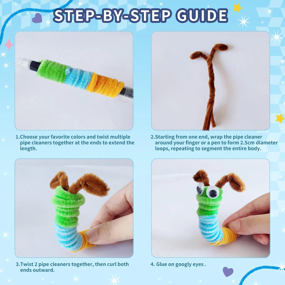 1200 Stück Pfeifenputzer zum Basteln, 24 Farben Chenille-Stiele, Pipe Cleaner für Erwachsene & Anfänger, Raumdeko, kreative Schulprojekte, Partydeko, Weihnachtsbasteleien (30.5cm X 6mm)