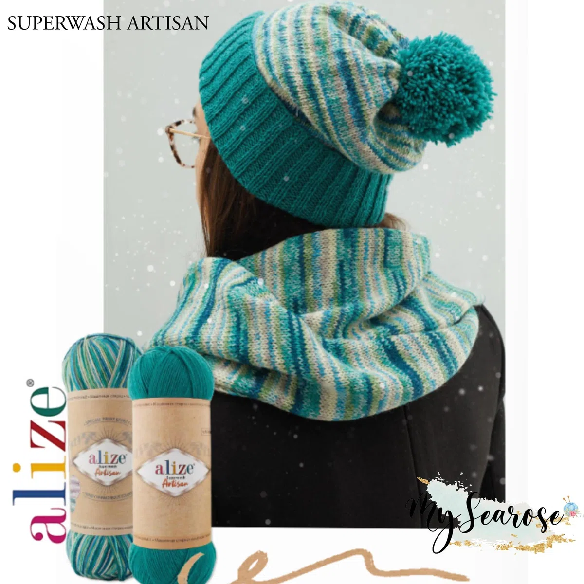 ALIZE Superwash Artisan 9012 Premium Wolle 3 x 100g strapazierfähige Sockenwolle mit Farbspiel für kreative Strickideen mit mySearose Label