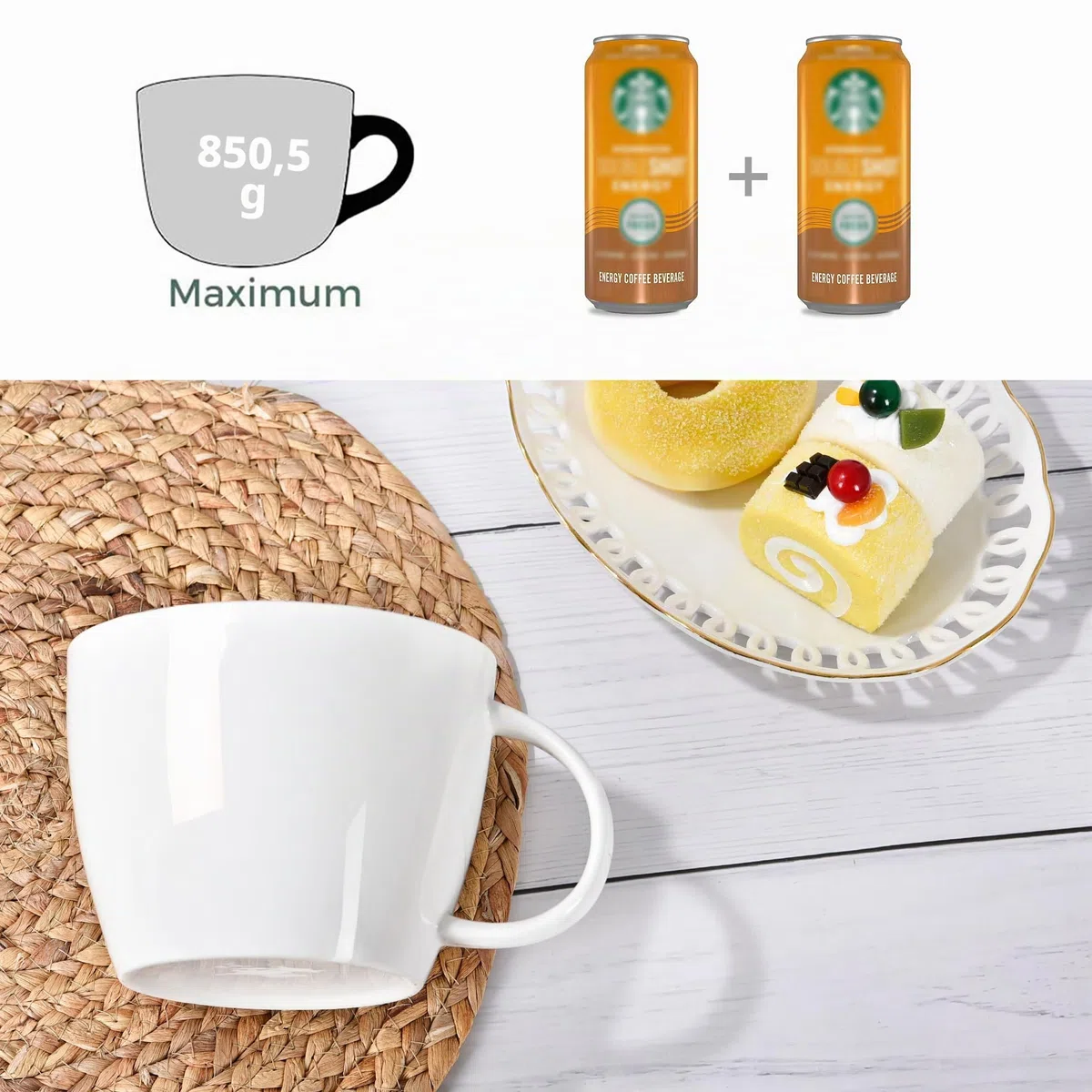 850 ml große Kaffeetasse, Keramik Jumbo Suppenschüssel mit Henkel, Müslischassen, klassische Trinkbecher, für Latte, Cappuccino, Kakao, Milch, Tee und Glühgetränke, weiß