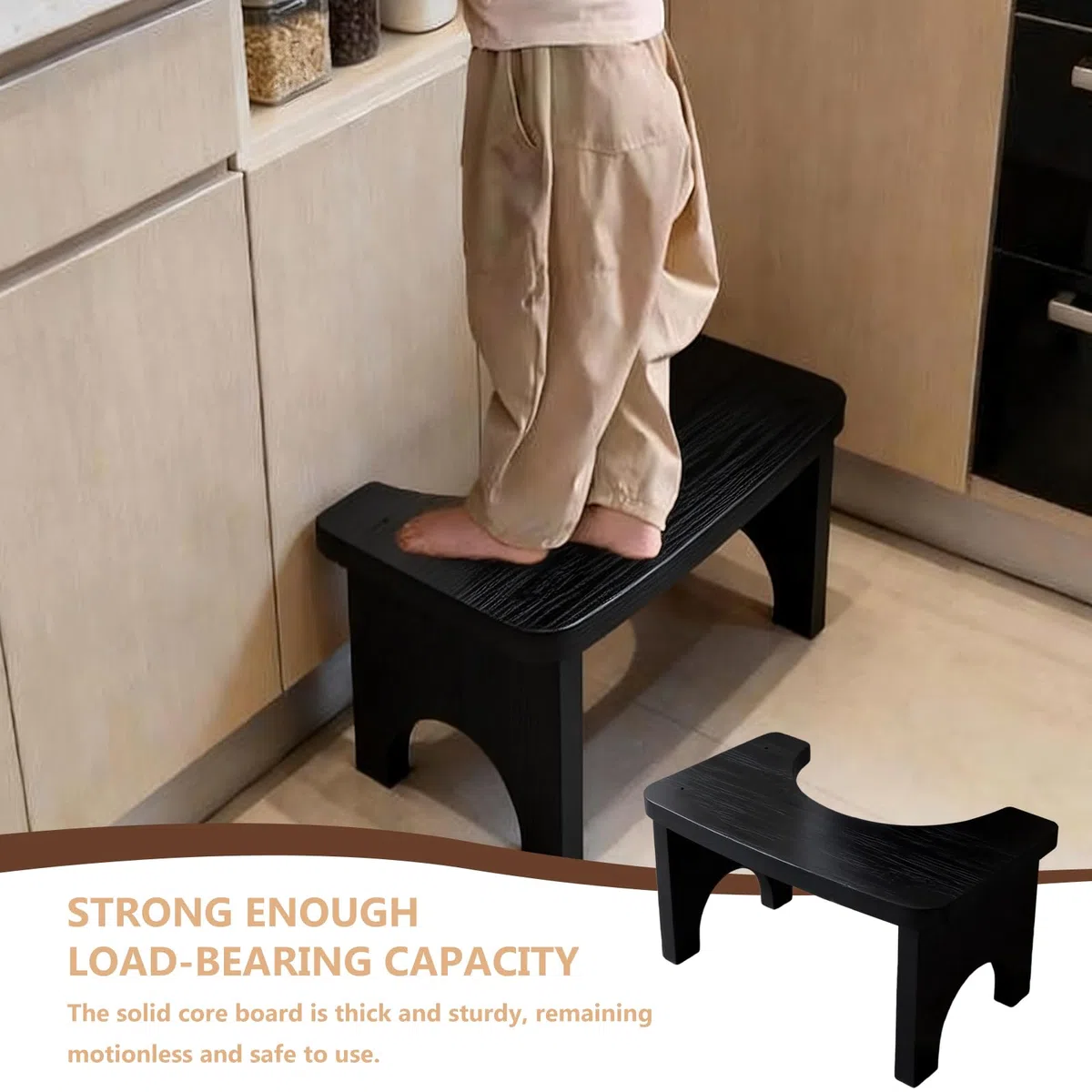 Ergonomischer WC-Hocker mit Natürlichem Design: 37 x 20 x 17 cm Stabiler Bambus Toilettenhocker für Erwachsene, Gesunder und Tragbarer Klohocker, rutschfeste Sitzhaltungshilfe bei Verstopfung