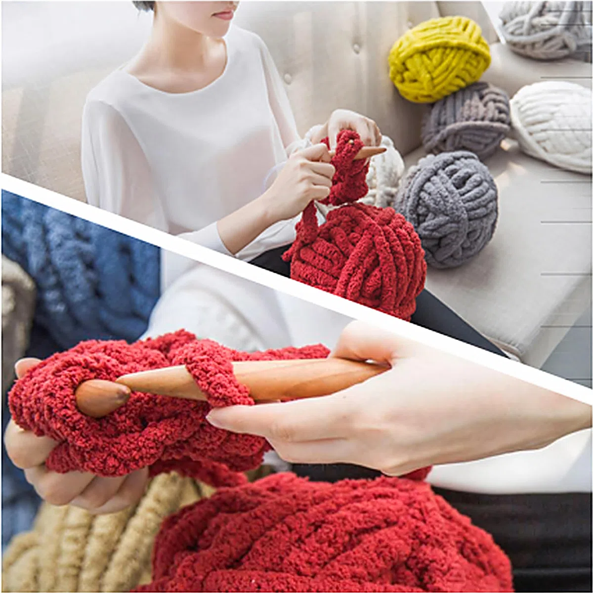 Dicke Wolle zum Handstricken 2 StüCk 500g, Chunky Yarn Wolle zum HäKeln, Flauschig Weiche XXL wolle dick für Decke Sockenwolle Schal Mütze (Dunkelblau)