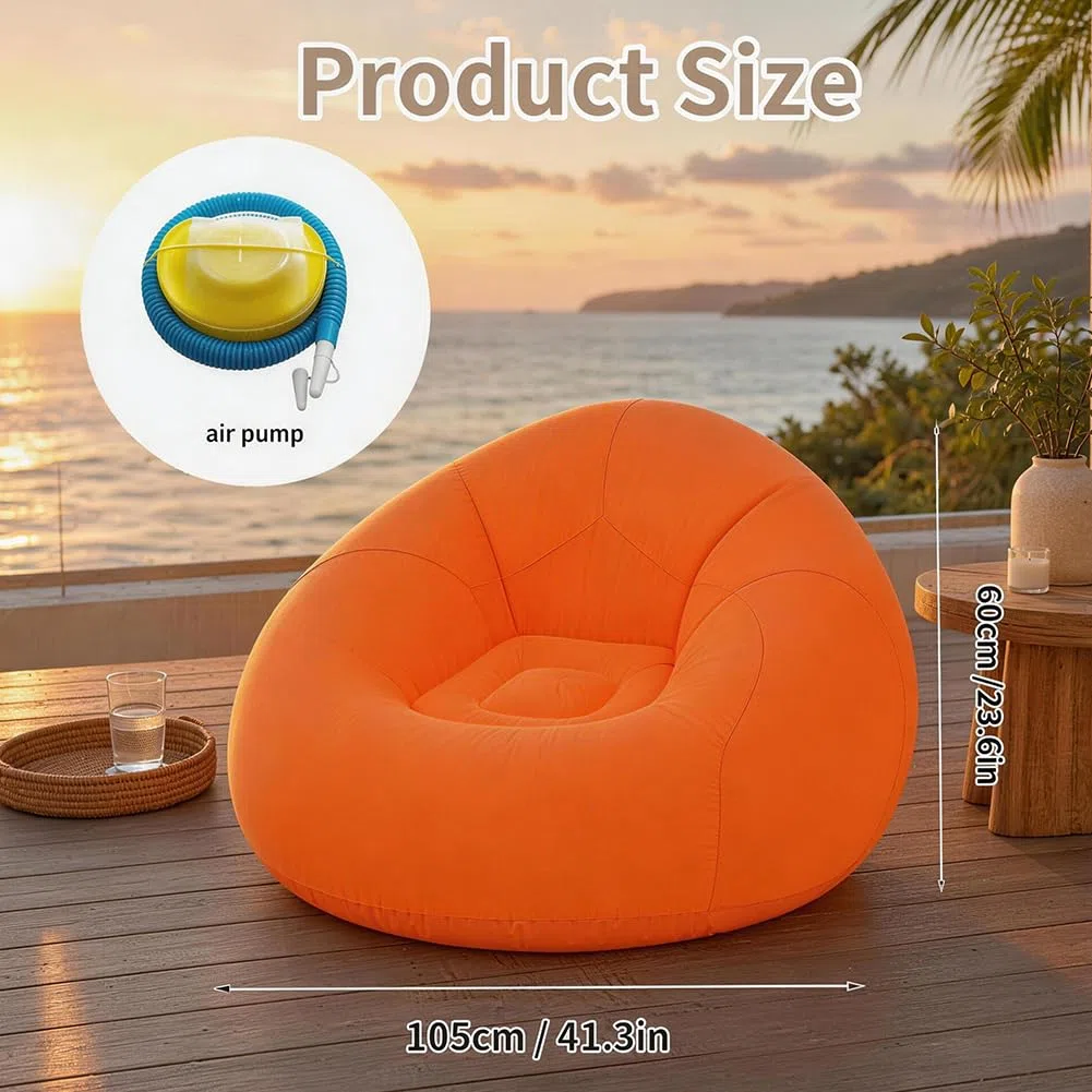 Aufblasbarer Sitzsack, Aufblasbares Stuhl Sofa, Sitzsack Aufblasbar, Aufblasbarer Lounge Sessel, Tragbare Aufblasbarer Stuhl für Wohnzimmer, Schlafzimmer, Garten Camping (Orange)