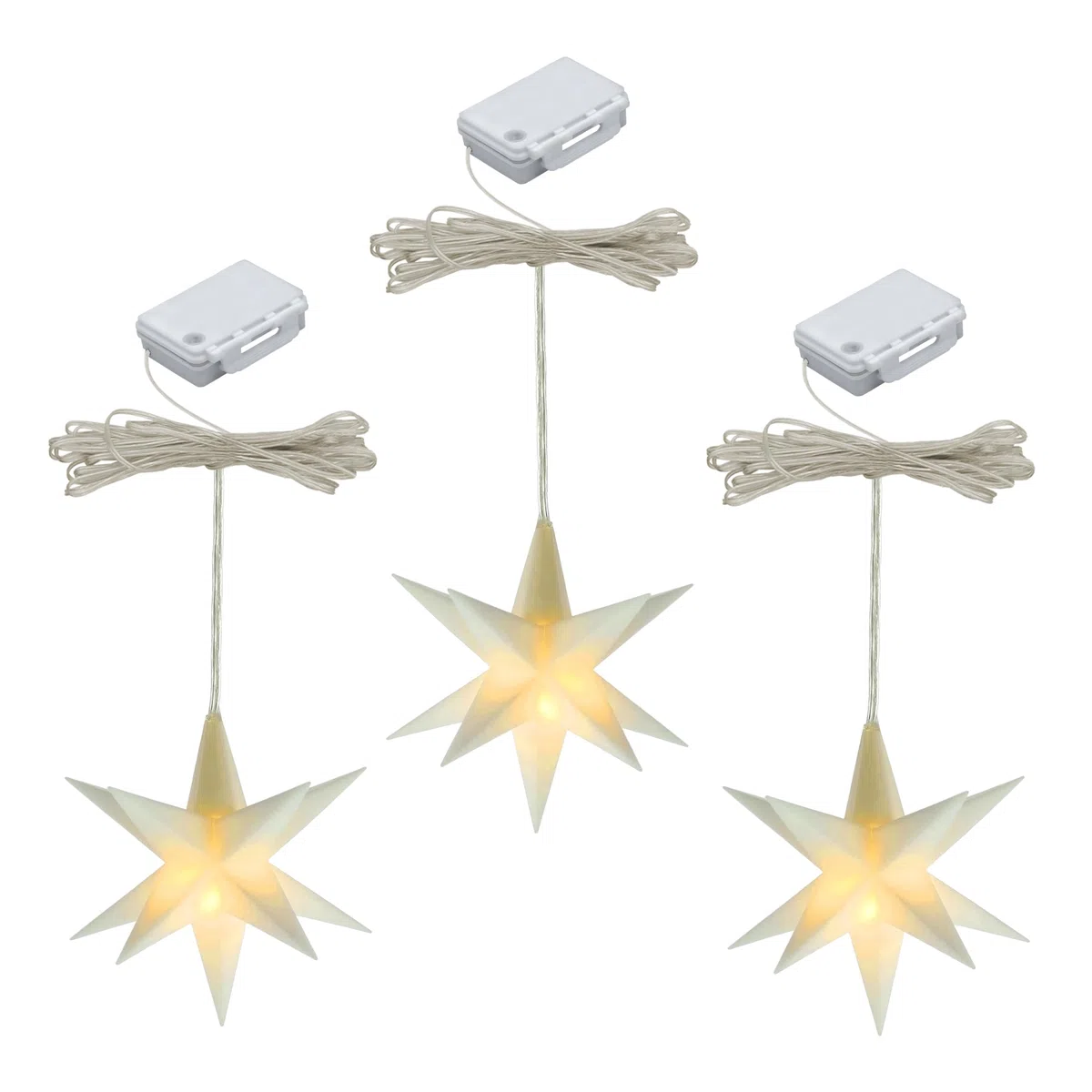 Spetebo LED Weihnachtsstern 3D warm weiß 12 cm 3er Set mit Timer - weiß - Deko Leuchtstern Batterie betrieben für Innen - Stern Leuchte Fensterdeko Weihnachten Advent Winter Deko Beleuchtung