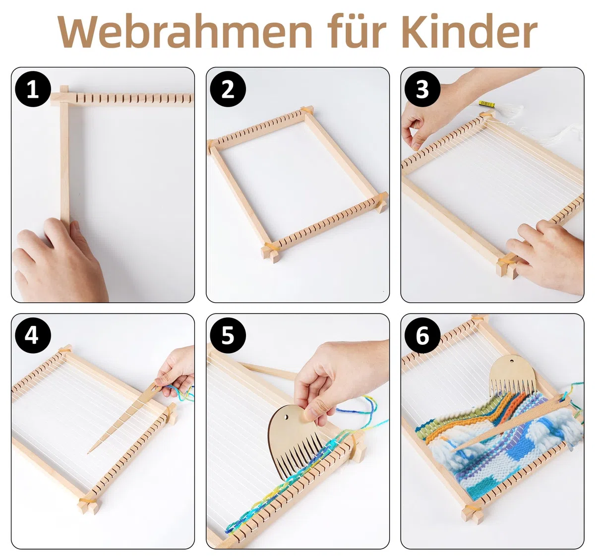 Homewit Webrahmen für Kinder ab 6 Jahre, DIY Holz Webrahmen Kinder 24 x 28cm mit Anleitung und Garn, Hochwertiger Weben Webstuhl Set für Erwachsene Anfänger
