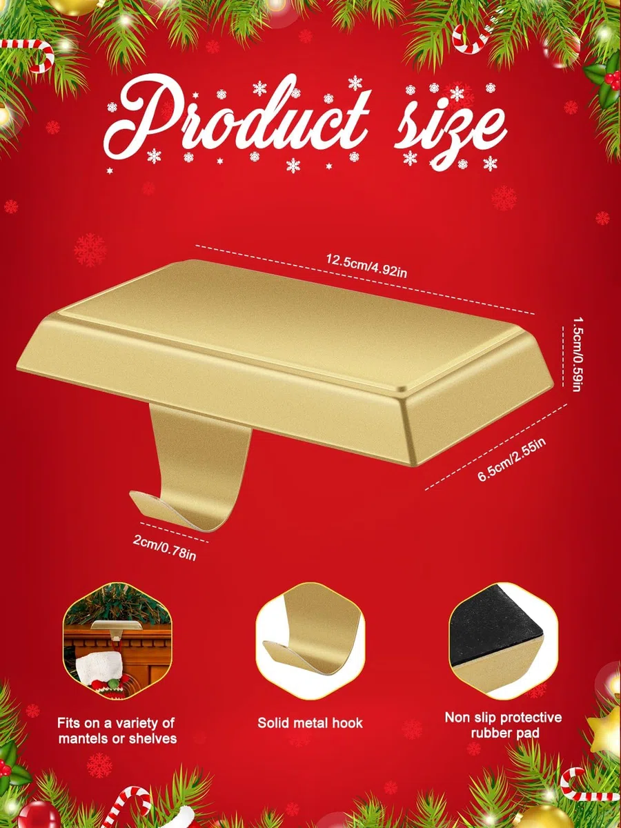 EBANKU Weihnachtsstrumpfhalter,Gold 8 Stück, Metall Aufhängehaken, rutschfeste Hänge Kaminhaken, Strumpfhalter, Strumpfhalter Sockel, Christmas Stocking Holder