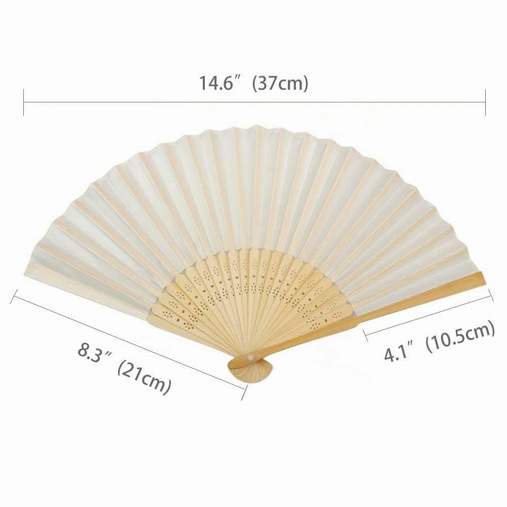 25 Stück Weiß Seiden Bambus Stoff Fächer Set inkl. faltbar Klappfächer Hochzeit Stofffächer Dekofächer Handfächer Hand Fan Wedding Hochzeit Party Faltbar Taschenfächer Party