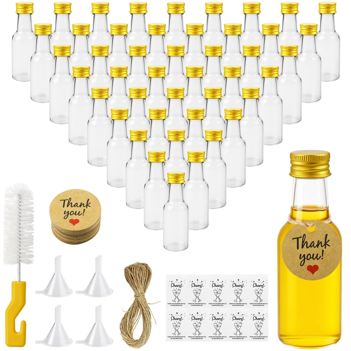 46 Stück 25ml Kleine Flaschen zum Befüllen, Mini Flaschen zum Befüllen Kunststoff, Kleine Likörflaschen mit Deckel Trichter Etikett, Wiederverwendbare Schnapsflaschen für Hochzeiten Party