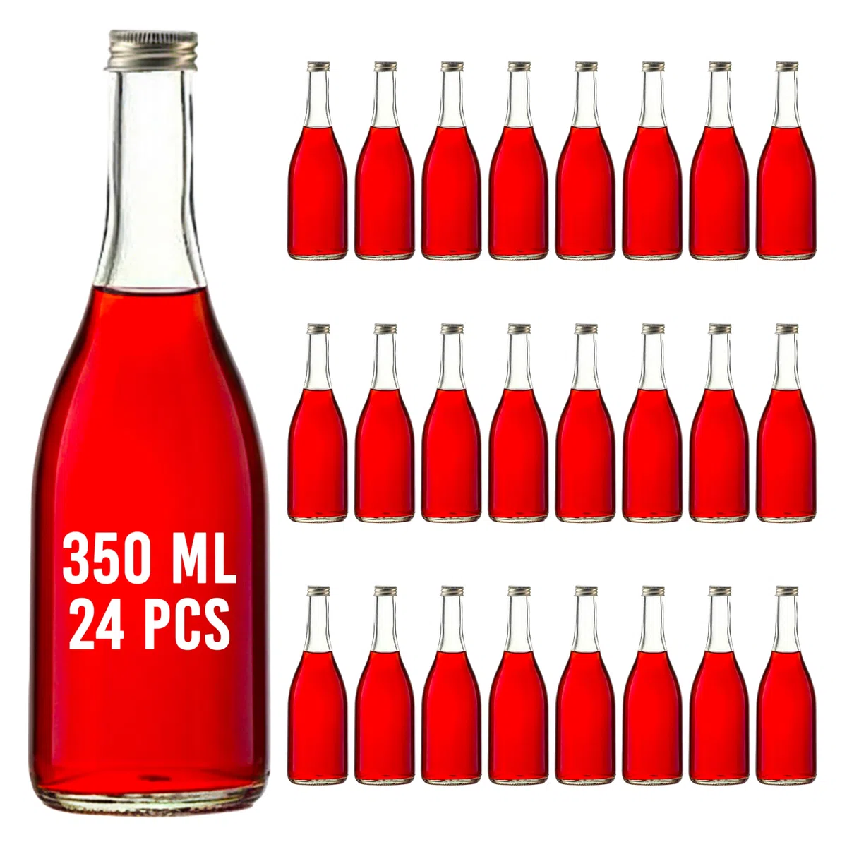 24 Stück 350ml BOR Leere Glasflaschen Kleine Likörflaschen Likörflaschen mit Schraubverschluss 0,35L (24 x 350 ml)