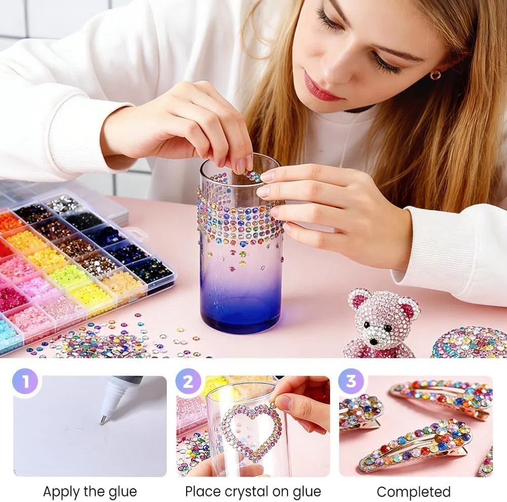Strasssteine Set - 32000 Teiliges Glitzersteine zum Basteln, 40 Farben Bedazzler Kit with Glue, 3mm Rhinestones für Basteln Nägel Textilien Diamond Painting (A)