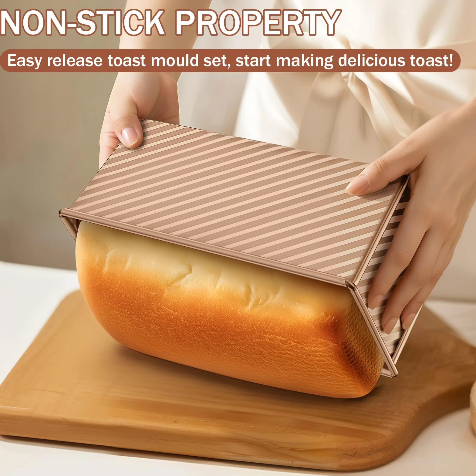 Toast Brot Backform Set,4PCS Antihaft Brot Toastform mit Deckel,Brotbackform für Toast Kuchen (Roségold)