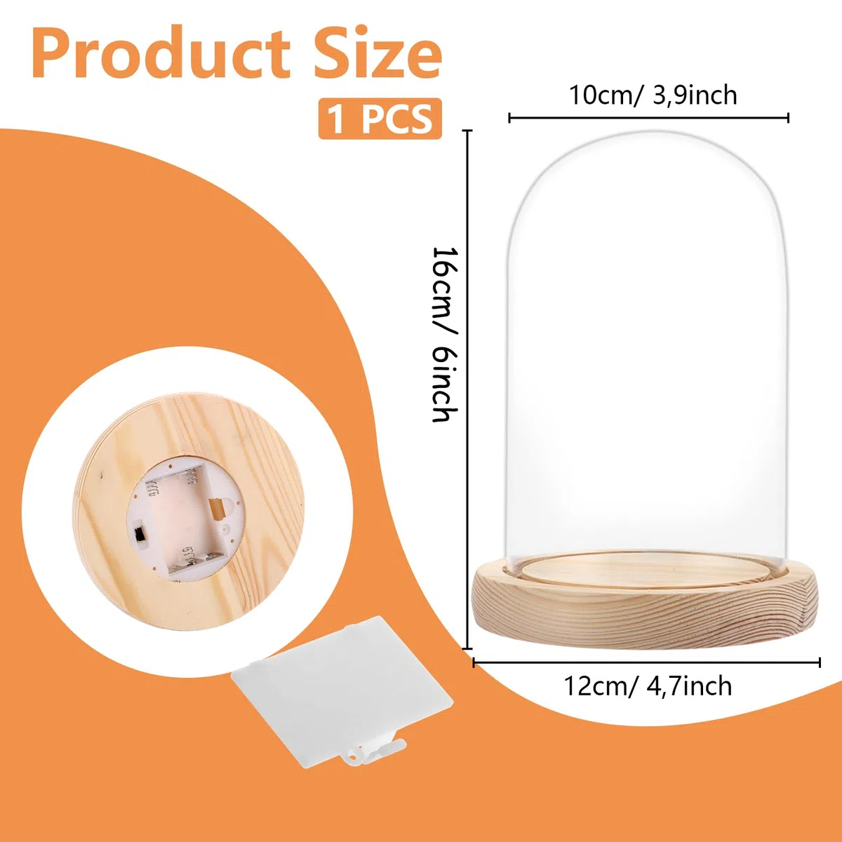 AKOLAFE Glasglocke mit Holzboden 16cm Hoch Glaskuppel Deko 10cm Durchmesser Glashaube Glasglocke Transparent Glasglock Deko für Puppen, Kerzen, Sammlerstücke