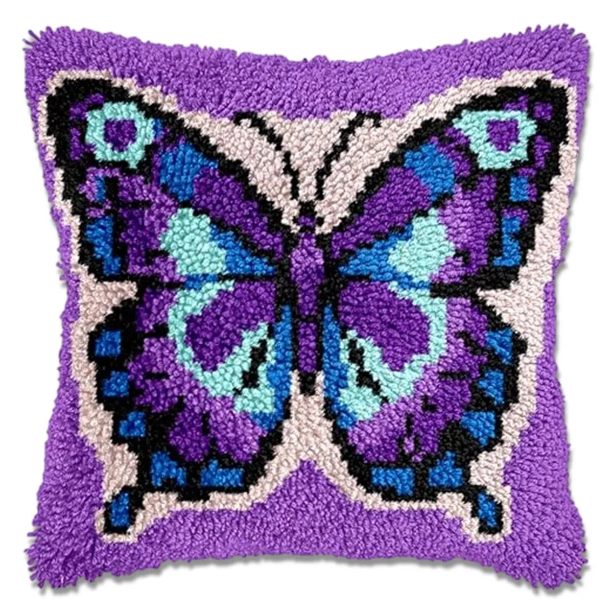Komergave Knüpfen Set 43x43cm, Knüpfkissen mit Schmetterling Motiv, Knüpfteppich zum Selber Knüpfen für Erwachsene und Kinder, DIY Gehäkelter Kissenbezug für Wohndekoration