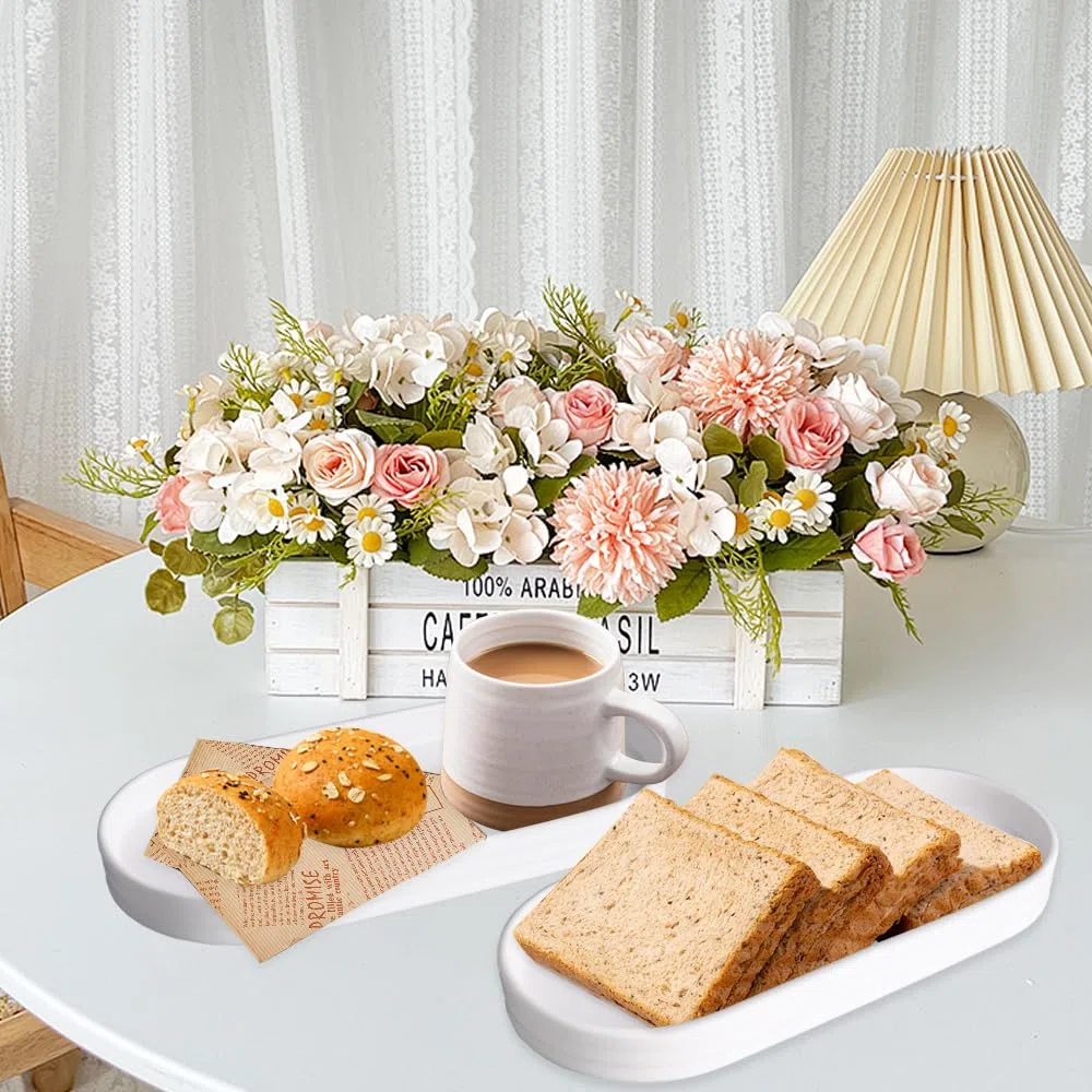 2 Stück Badezimmer Tablett Dekotablett Weiß Oval Kosmetiktabletts 20 * 9 * 1,8 cm Bad Tablett Badezimmertablett Geeignet für Bad, Küche und Dekoration