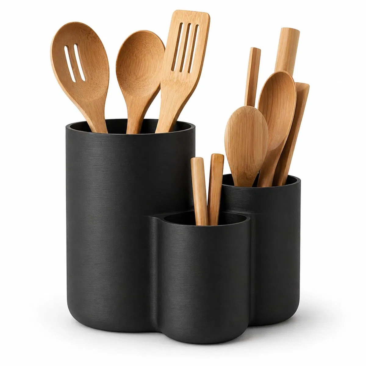 KIVARO™ Modular Küchenutensilienhalter – 3-teiliges Organizer Set für Kochlöffel & Küchenzubehör – Moderner Besteckhalter aus 3D Druck – Platzsparend & Minimalistisches Küchendesign (Schwarz)