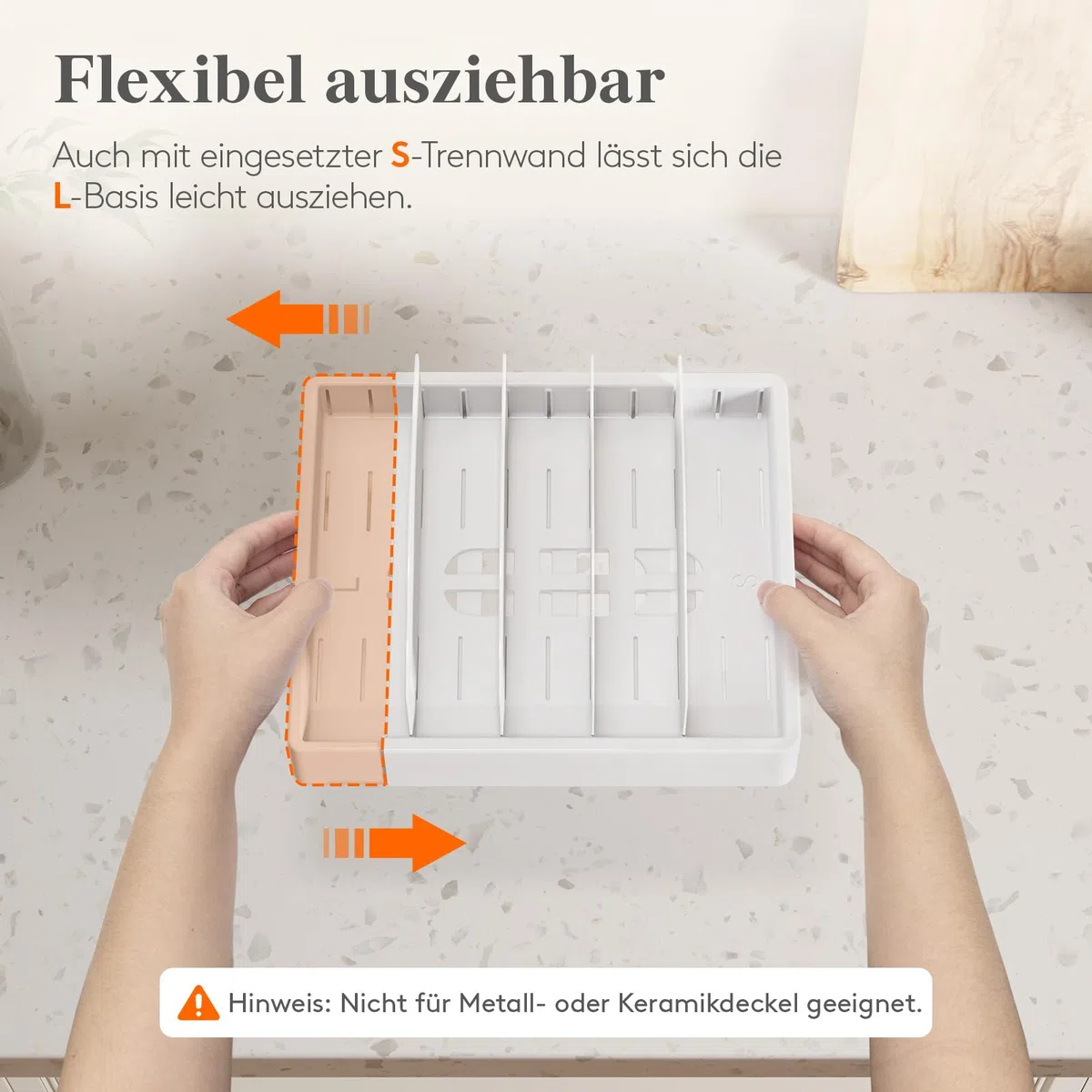 Lifewit Deckelhalter erweiterbar von 25-44 cm, Deckel Organizer aus Kunststoff, Schubladen Organizer Küche für Frischhaltedosendeckel, Aufbewahrungsbox für Deckel mit 8 verstellbaren Trennwänden, Weiß